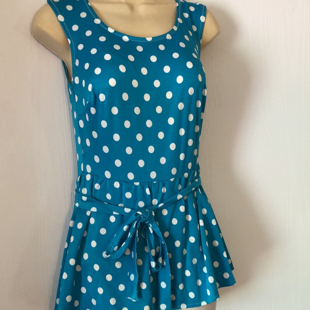 Blue Y2k VTG Polka Dot retro pinup one piece swimsuit